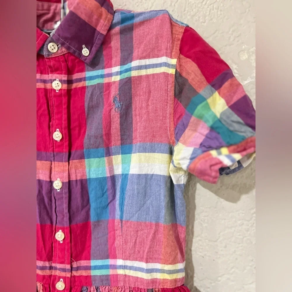 Ralph Lauren Kids Cotton Madras Chequered Dress in pink and blue size 12